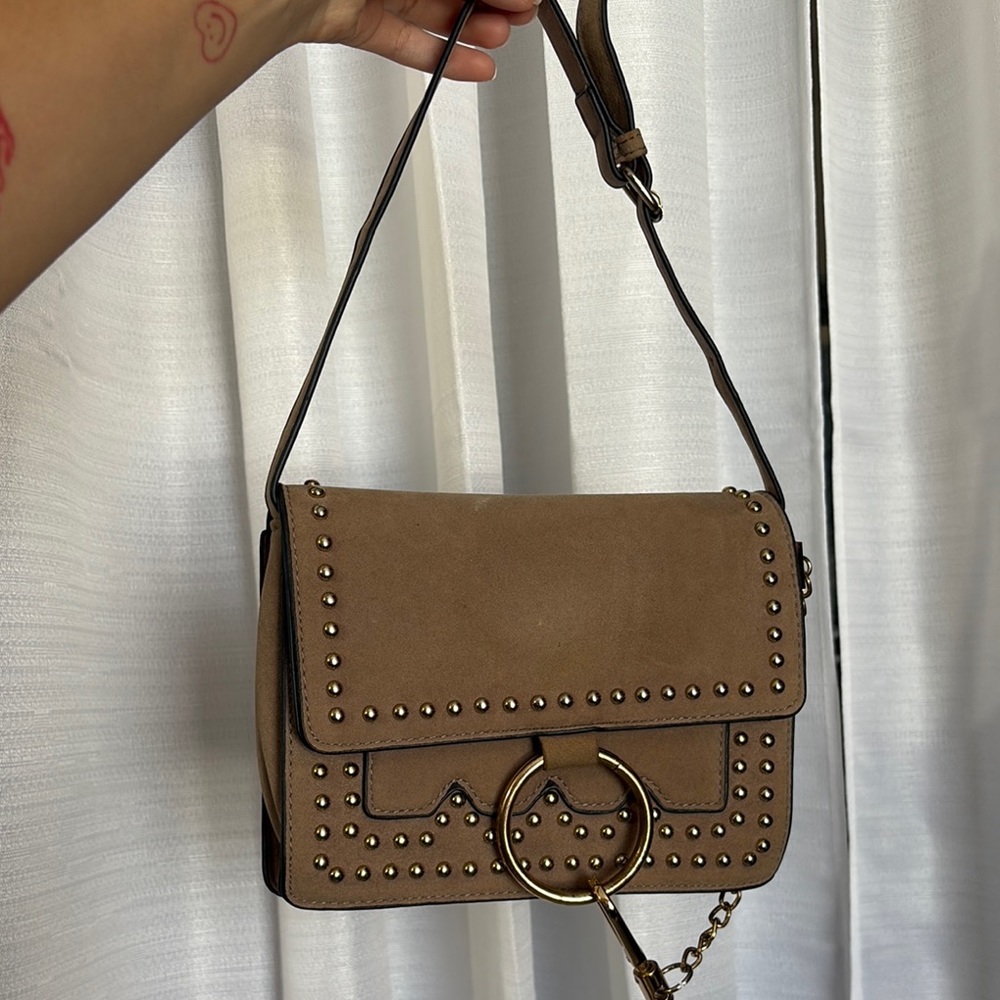 Studded Tan Shoulder Bag